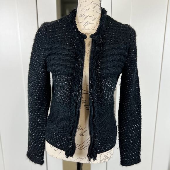 Ann Taylor Black & Silver Wool Blend Chunky Knit Tweed Blazer Jacket Size Small - Picture 2 of 12